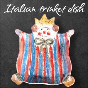 Italy-trinket dish clown hand-painted glazed pottery. Unique and colorful EUC!